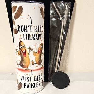 Hand Crafted Pickle-Themed Party Tumbler with Straw
